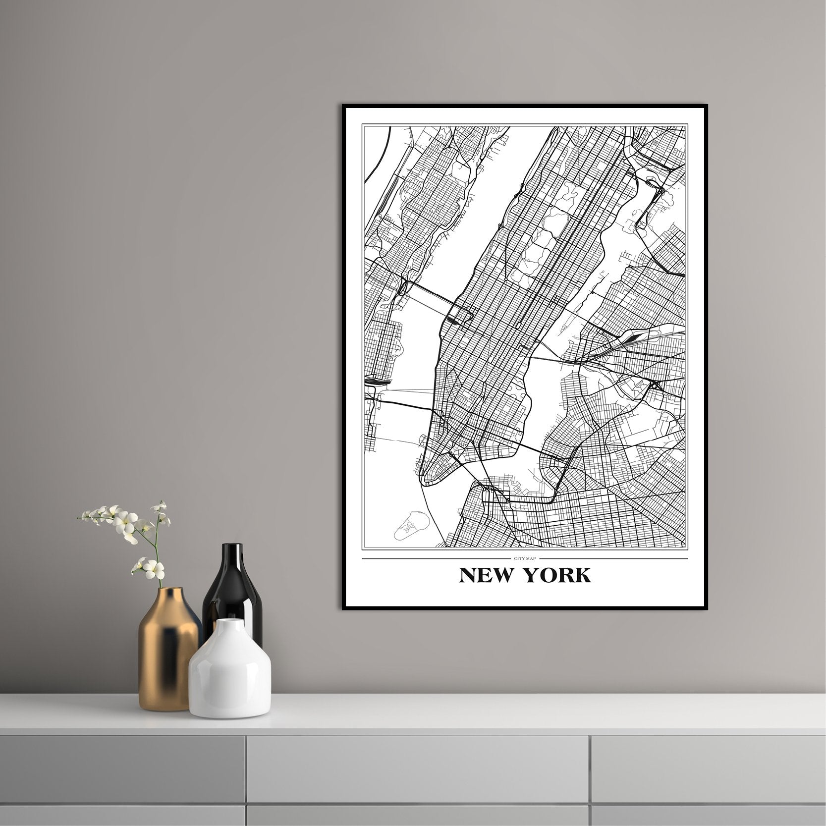 Map New York White | Poster board